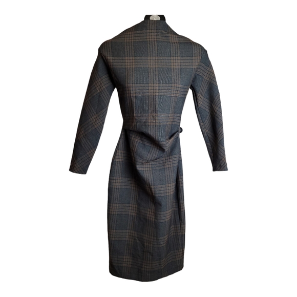 ZARA blogger favorite Tartan Plaid Wiggle Pencil Dress  brown bodycon stretch S - Picture 2 of 16